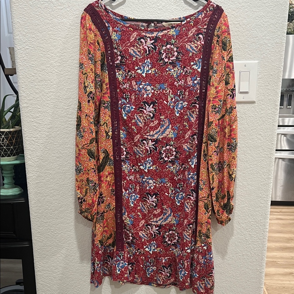 Matilda Jane Red and Yellow Floral Long Sleeve Dress, size M, New without Tags